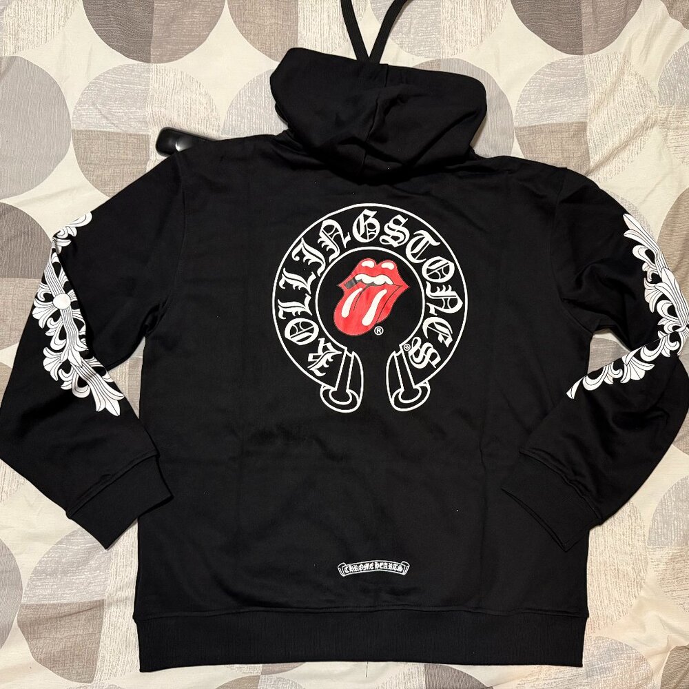 Chrome Hearts Rolling Stones Floral Cross Sleeve Zip-Up Hoodie EUR Size XL